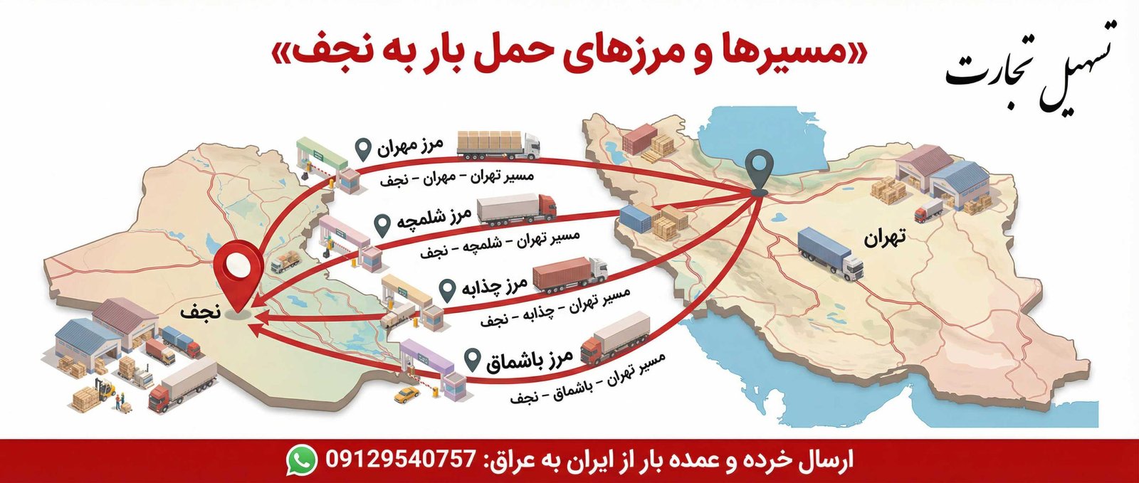 اینفوگرافیک مسیرها و مرزهای حمل بار به نجف