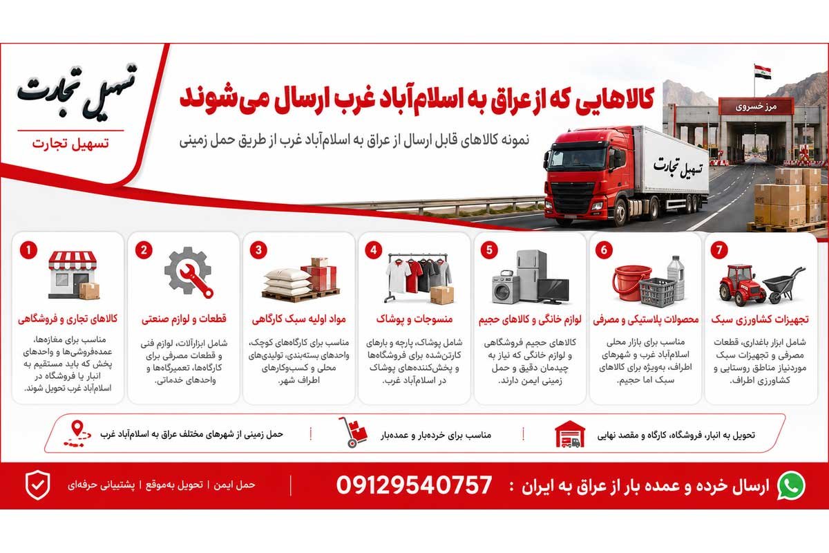 ارسال بار از عراق به اسلام اباد غرب با شرکت تسهیل تجارت