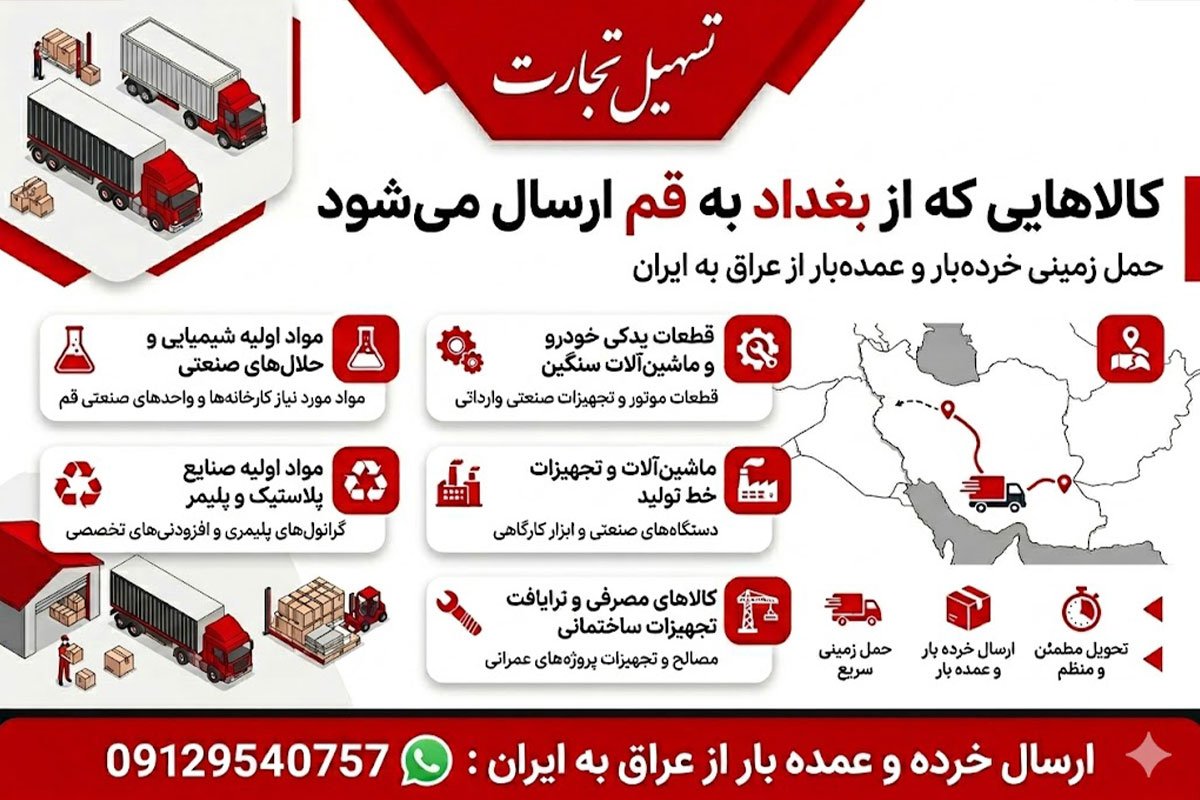 ارسال بار از بغداد به قم با شرکت تسهیل تجارت