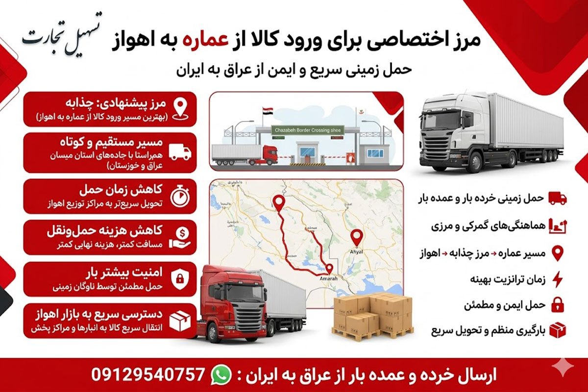 ارسال بار از عماره به اهواز با شرکت تسهل تجارت